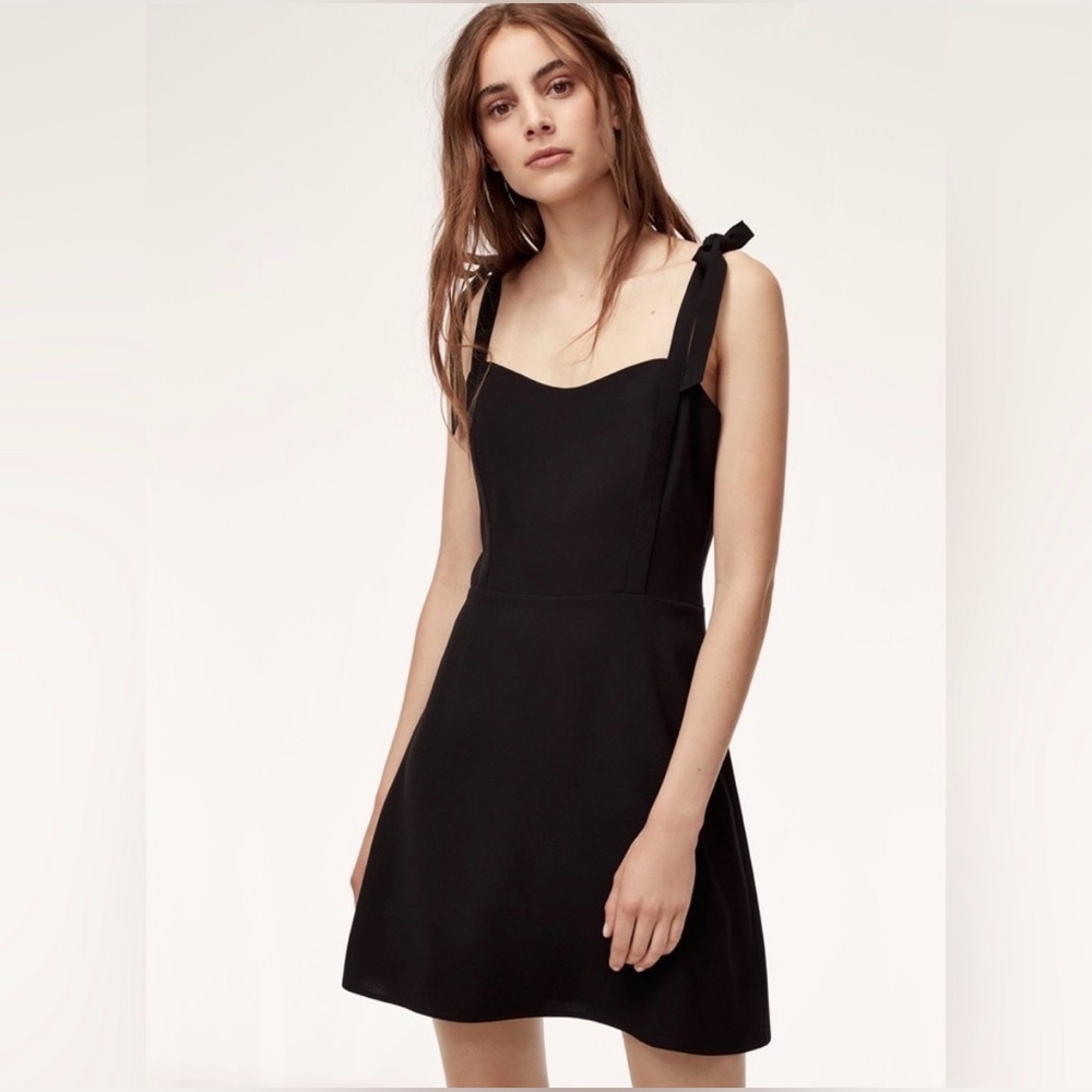 Aritzia Sunday Best Bow Tie Black Mini Dress Size 4